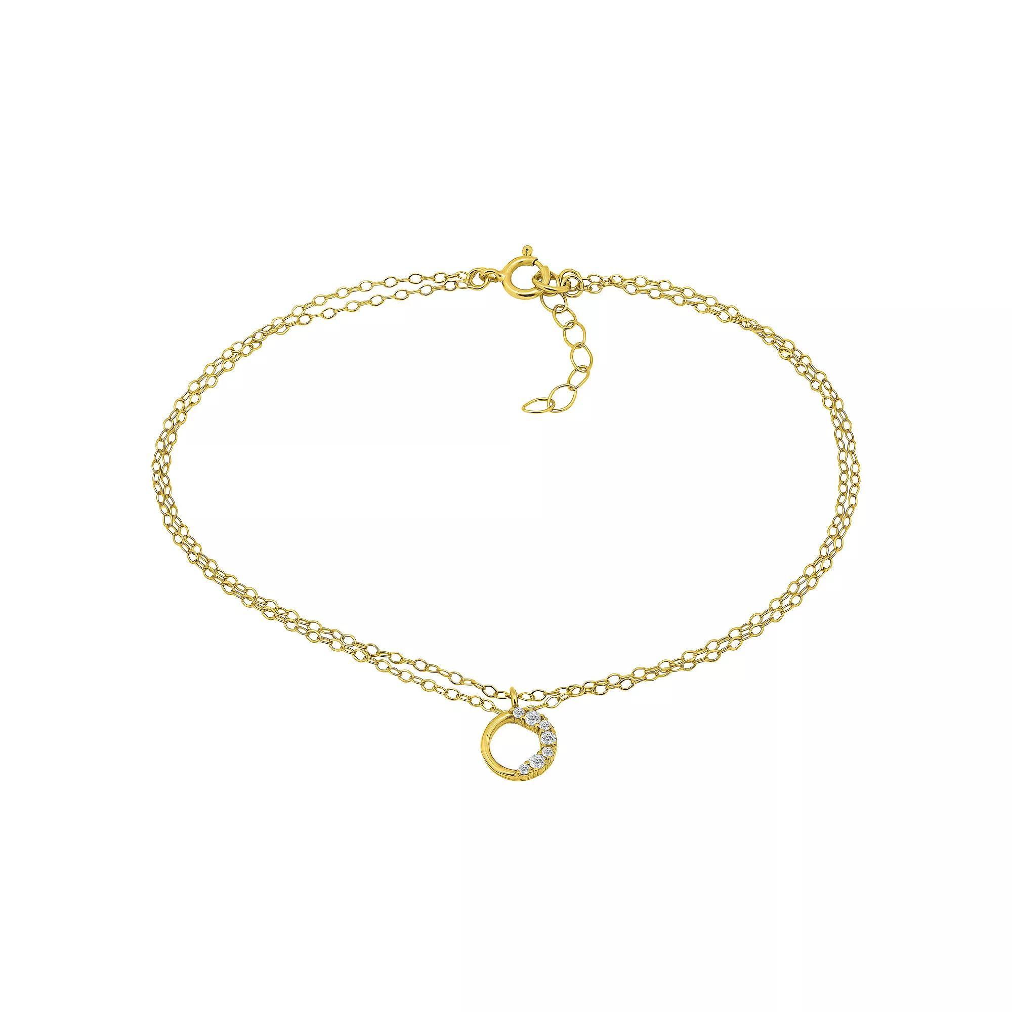 Aleure Precioso 18K Gold Plated Pave Cubic Zirconia Open Circle Charm Anklet, Women's, Size: 10", Gold Tone Product Image