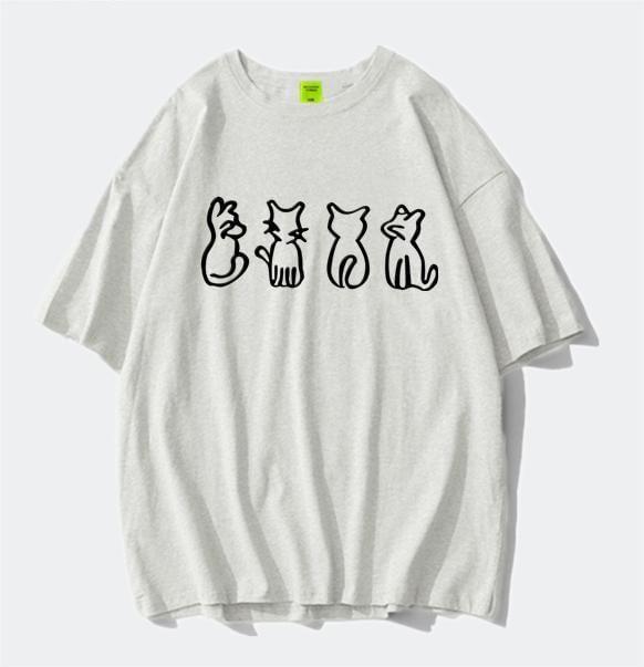 Short Sleeve Crew Neck Cat Print Oversized T-Shirt Product Image