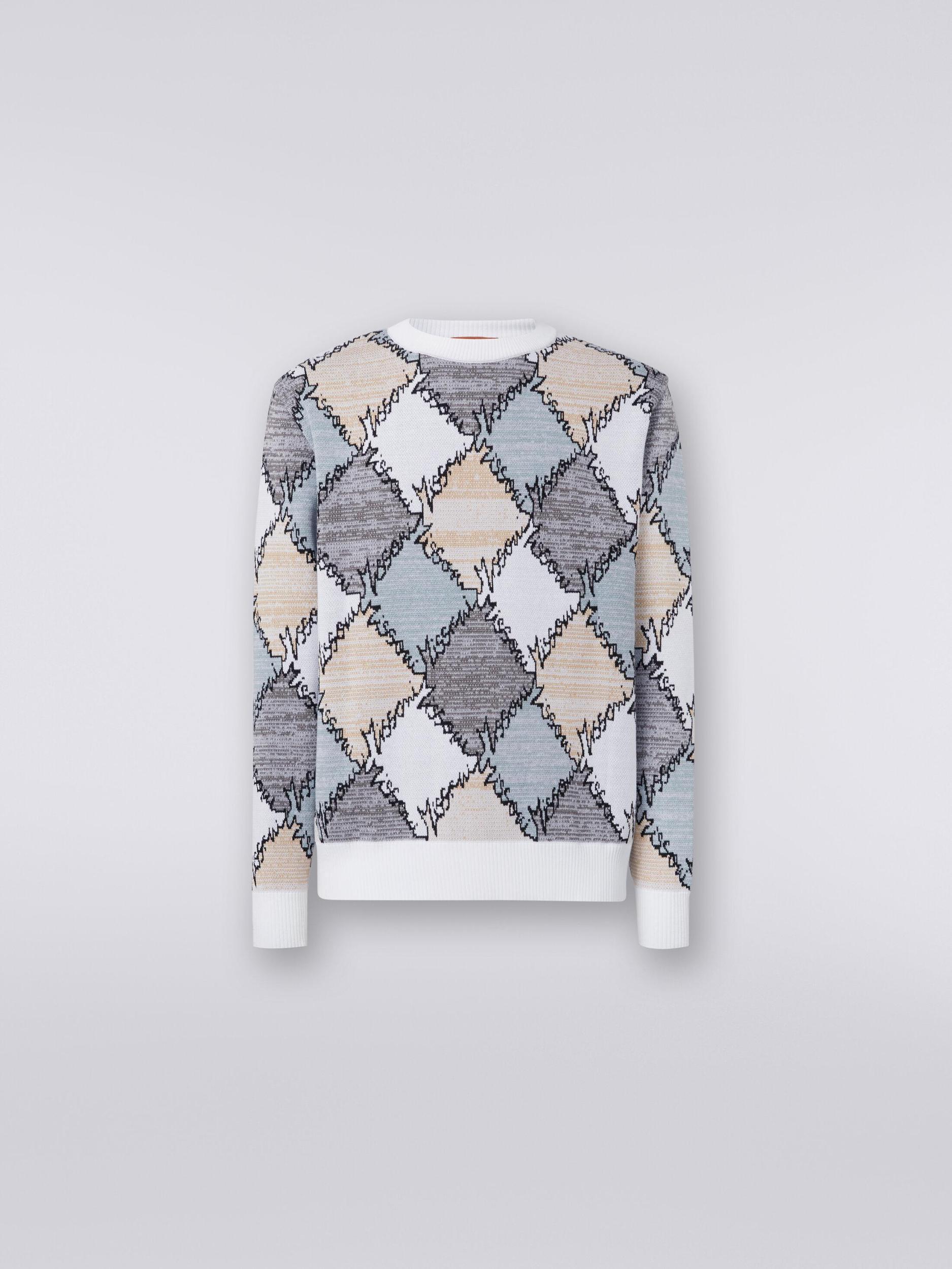 Crew-neck pullover in diamond cotton with logo lettering Product Image