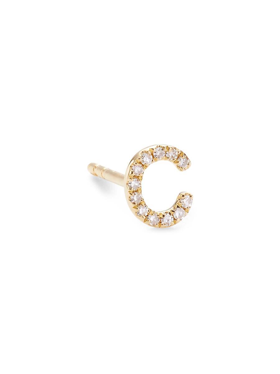 Womens 14K Yellow Gold & 0.03 TCW Diamond Initial Stud Earring Product Image