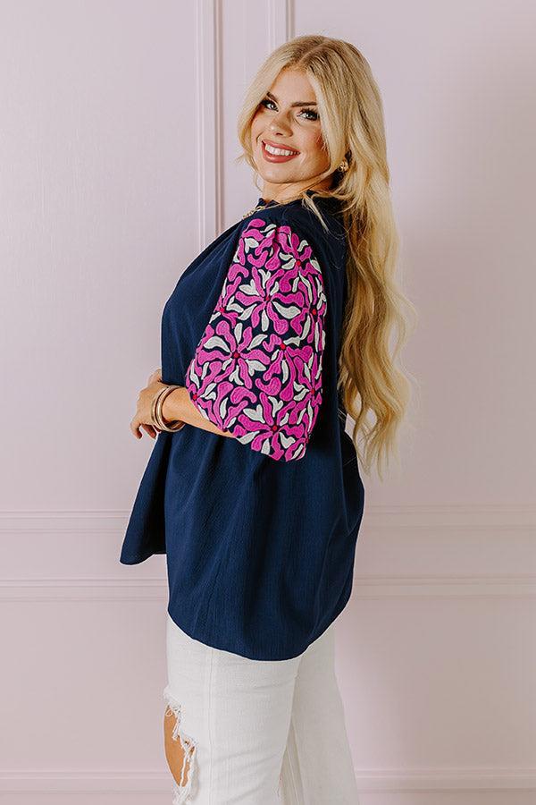 Mediterranean Cruise Embroidered Shift Top in Navy Curves Product Image