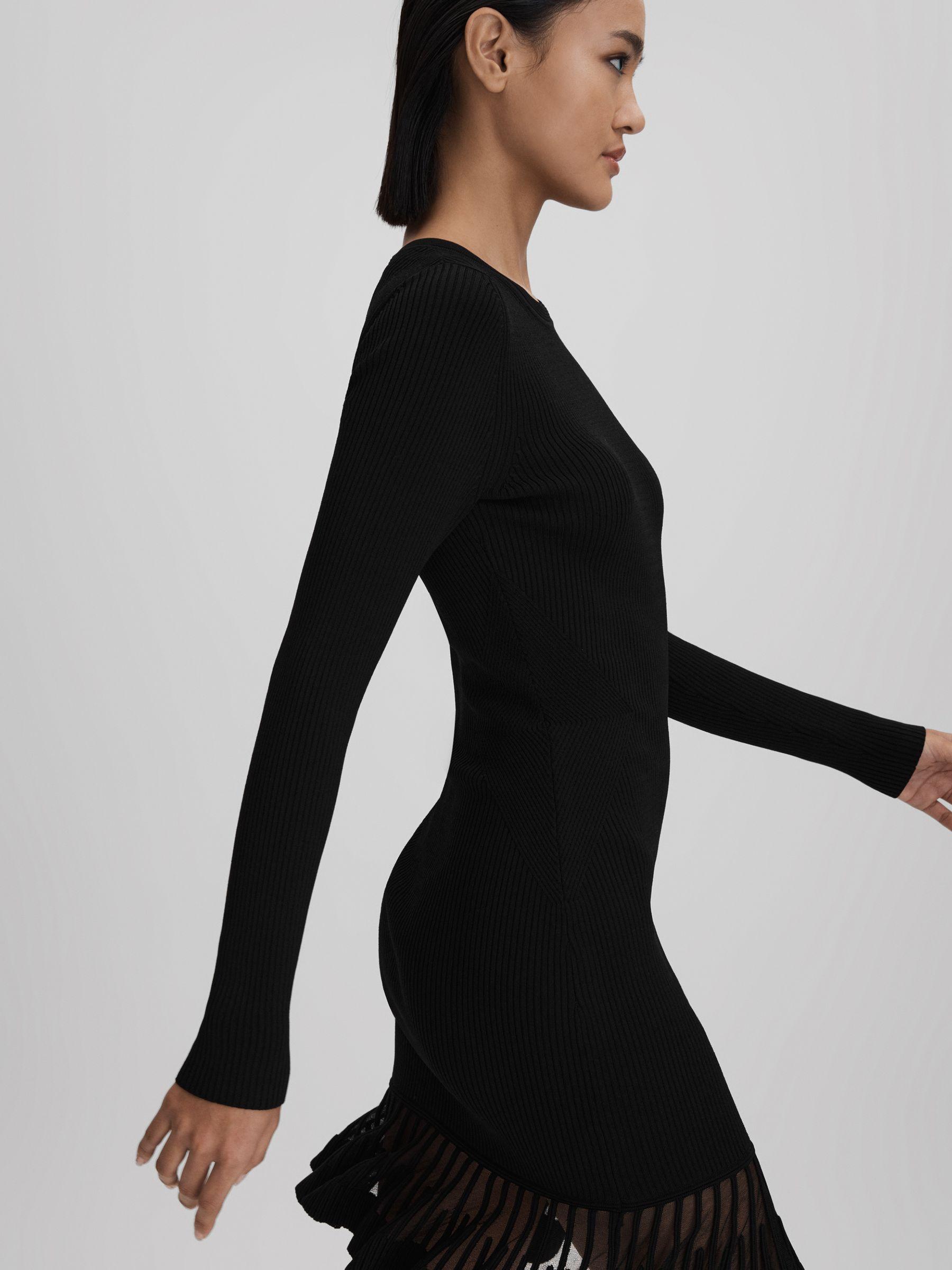 Knitted Sheer Flared Mini Dress in Black Product Image