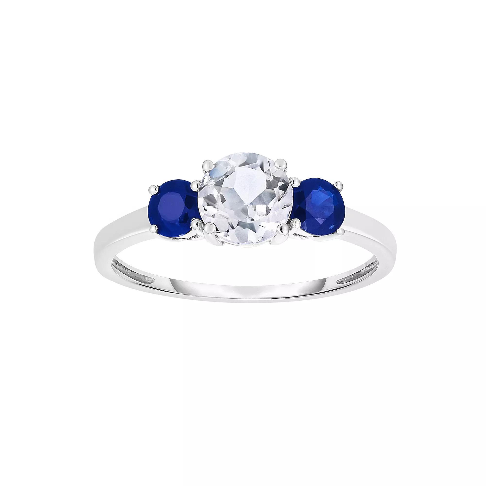 14k White Gold White Topaz & Sapphire Ring, Womens 14k Gold Product Image