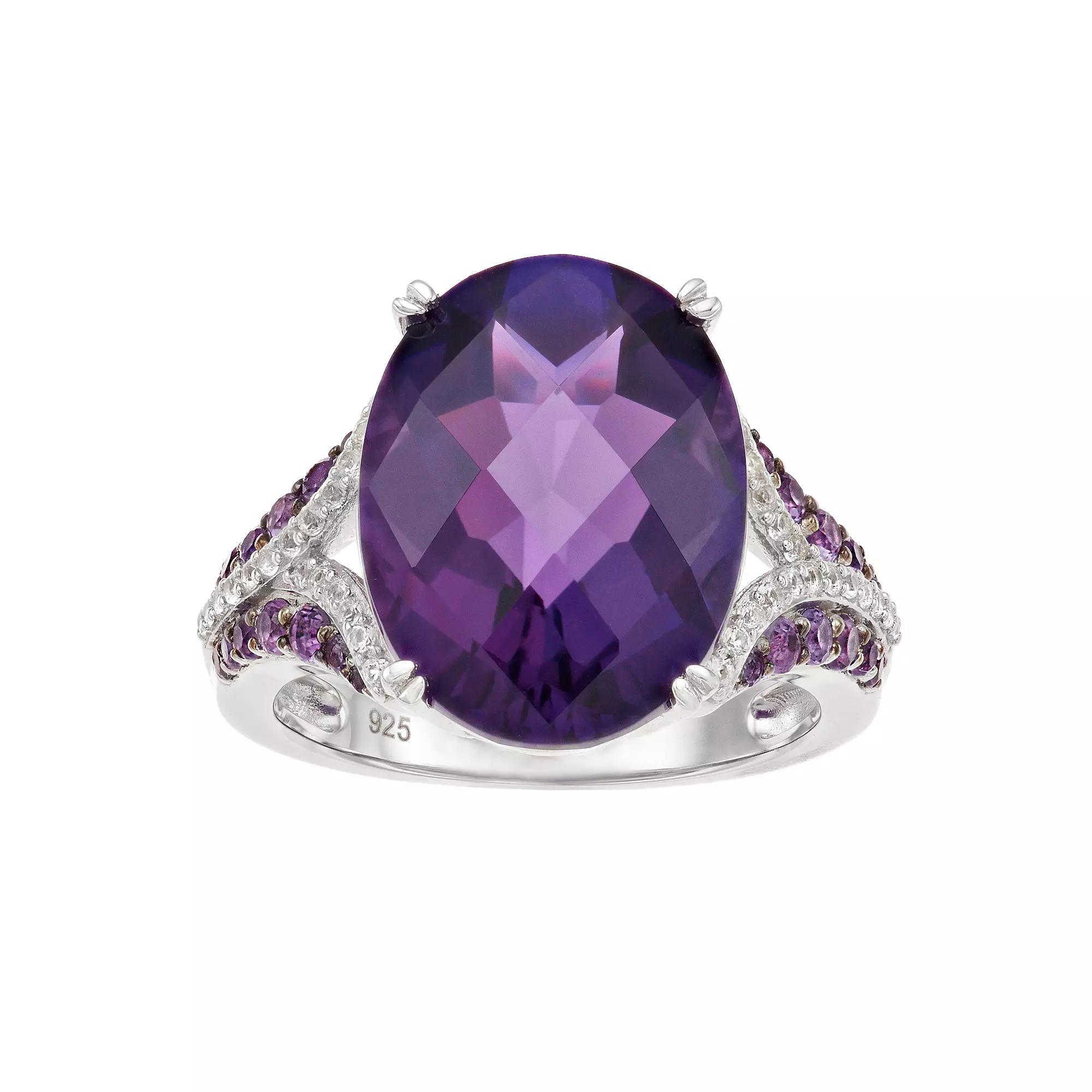 Sterling Silver Amethyst & Lab-Created White Sapphire Ring, Women's, Size: 7, Silvertone Product Image