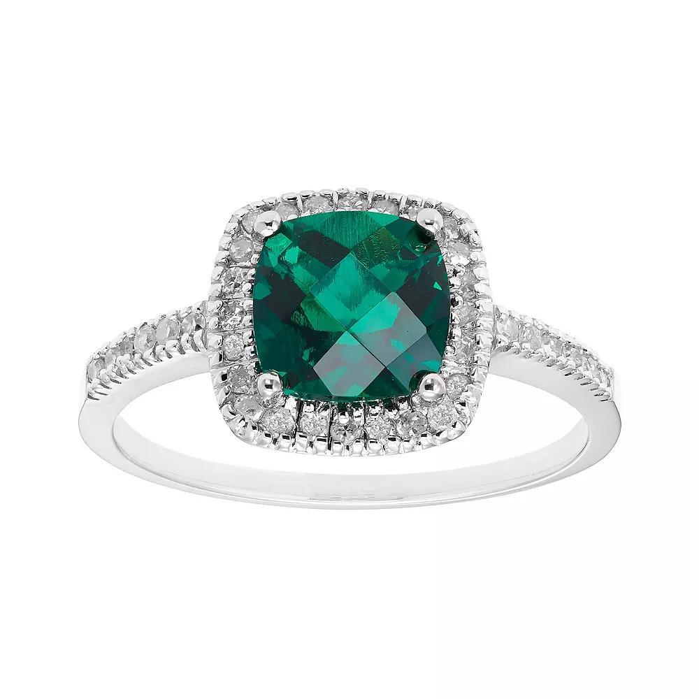 Lab-Created Emerald 10K Gold & 1/5 Carat T.W. Diamond Frame Ring, Womens Yellow Product Image