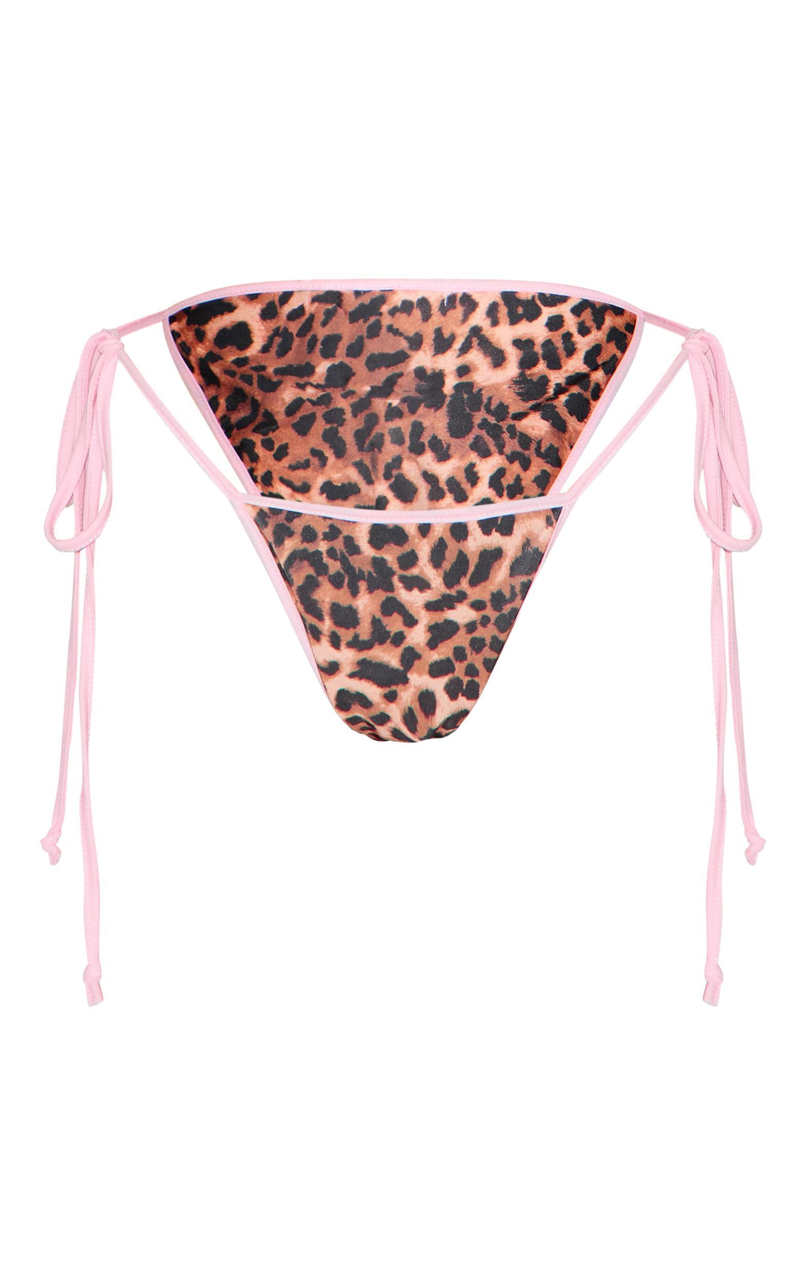 Brown Leopard Print Contrast Binding Bikini Bottoms Product Image