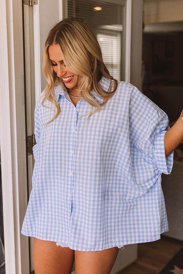 Picnic At The Park Oversized Gingham Button Up in Sky Blue Product Image