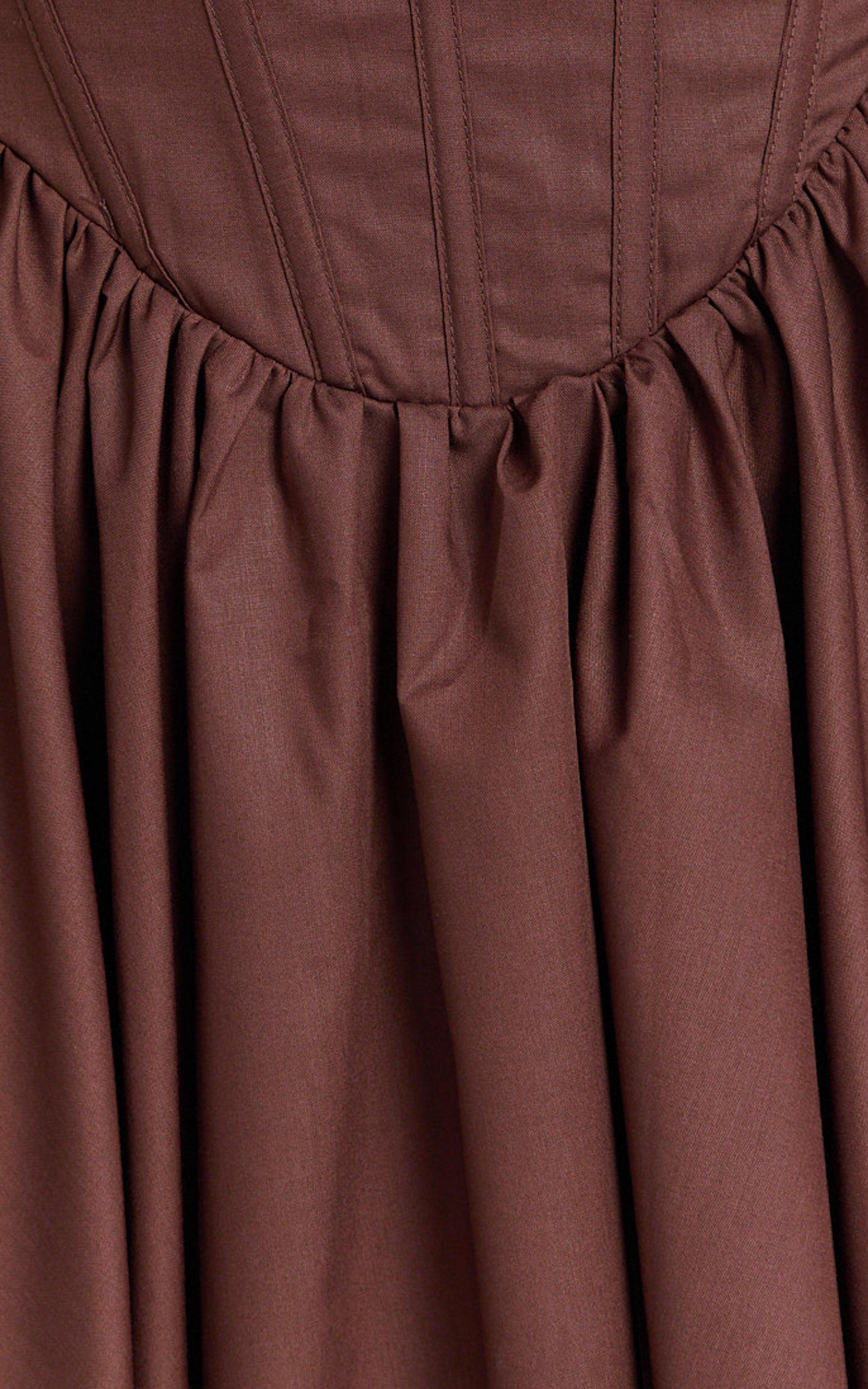 Jonas Mini Dress - Corset Ruched Lace Trim Dress in Chocolate Product Image