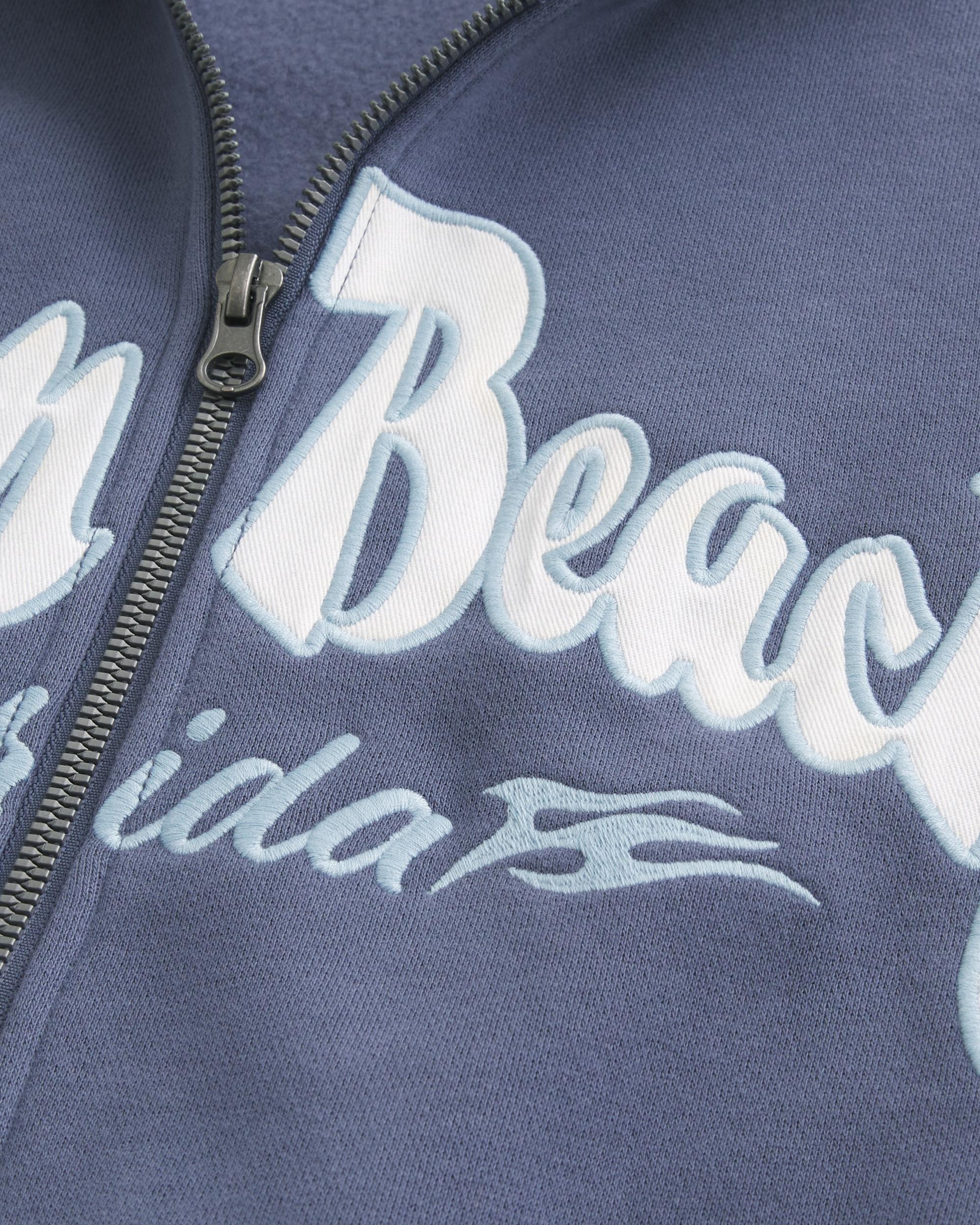 Boxy Zip-Up Palm Beach Graphic Sweatshirt Product Image