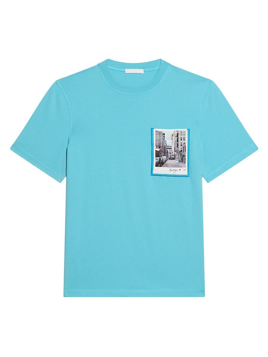 Mens Postcard Pocket Cotton Crewneck T-Shirt Product Image