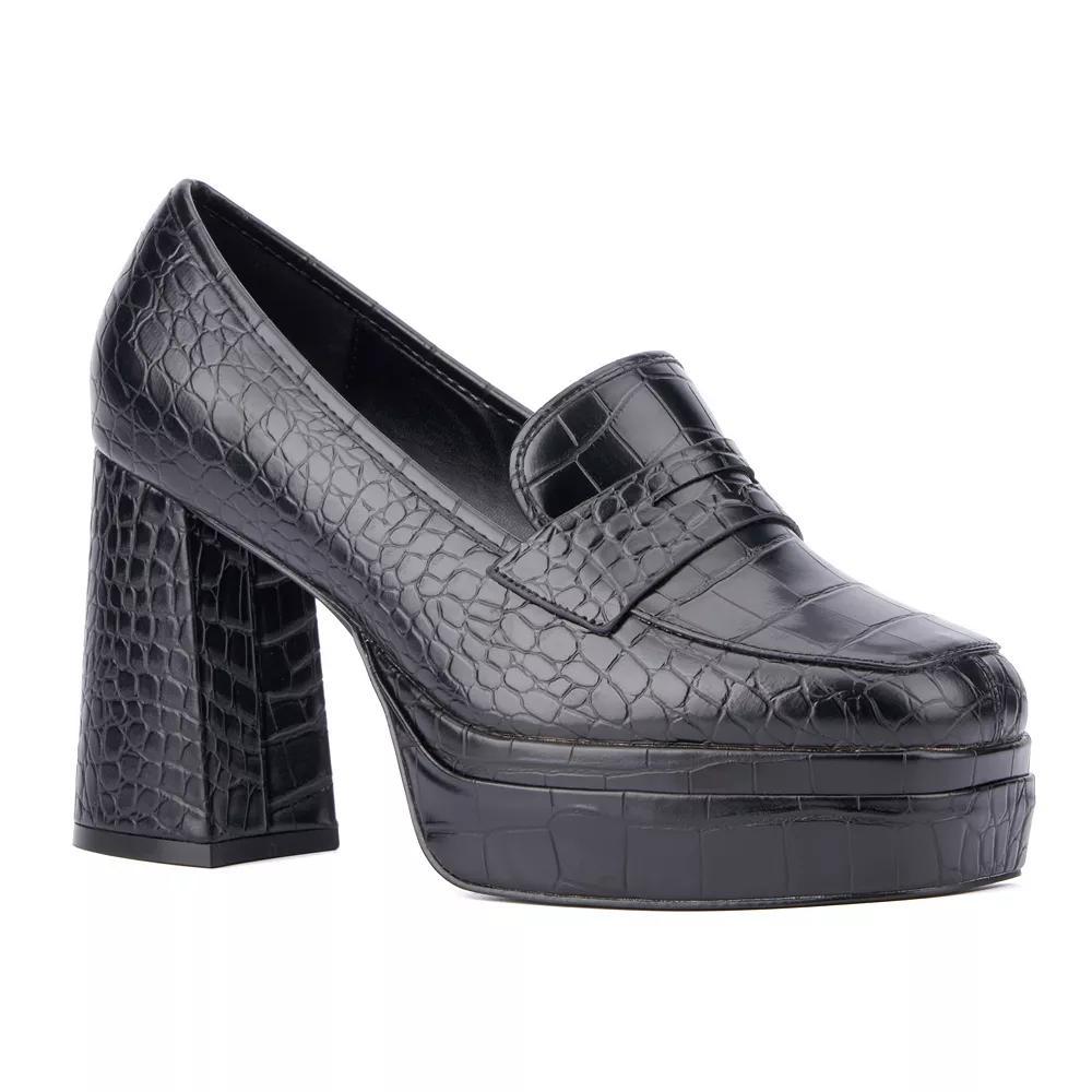 Fashion to Figure Madelyn Women's Wide Width Platform Loafers, Size: 8, Black Croc Product Image