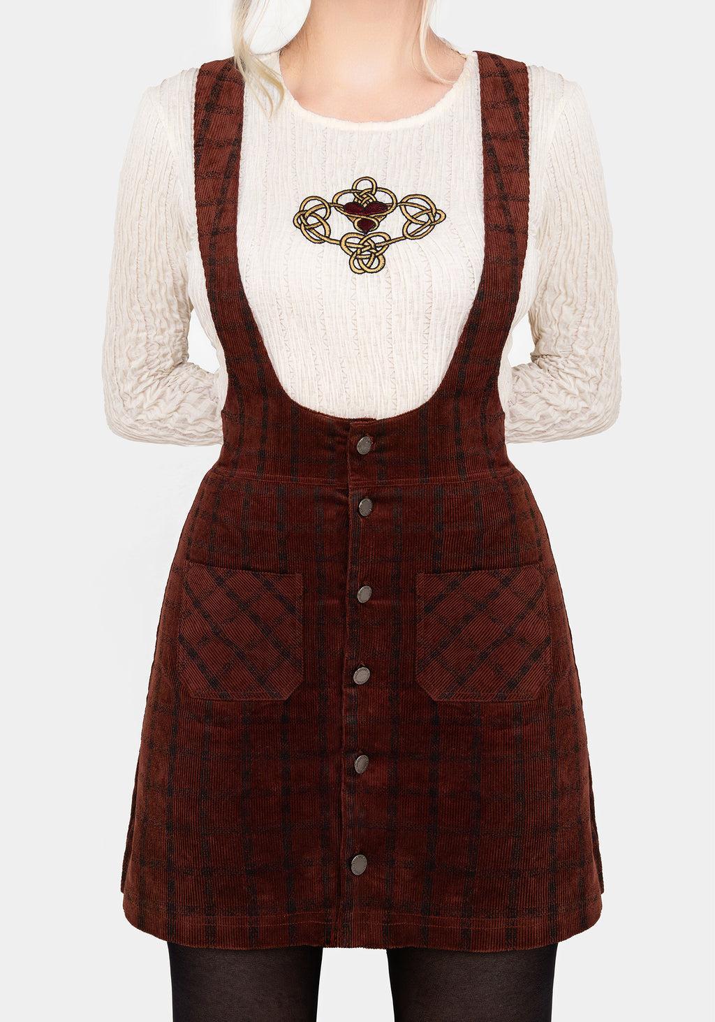 Terracotta Check Cord Mini Pinafore Skirt Product Image