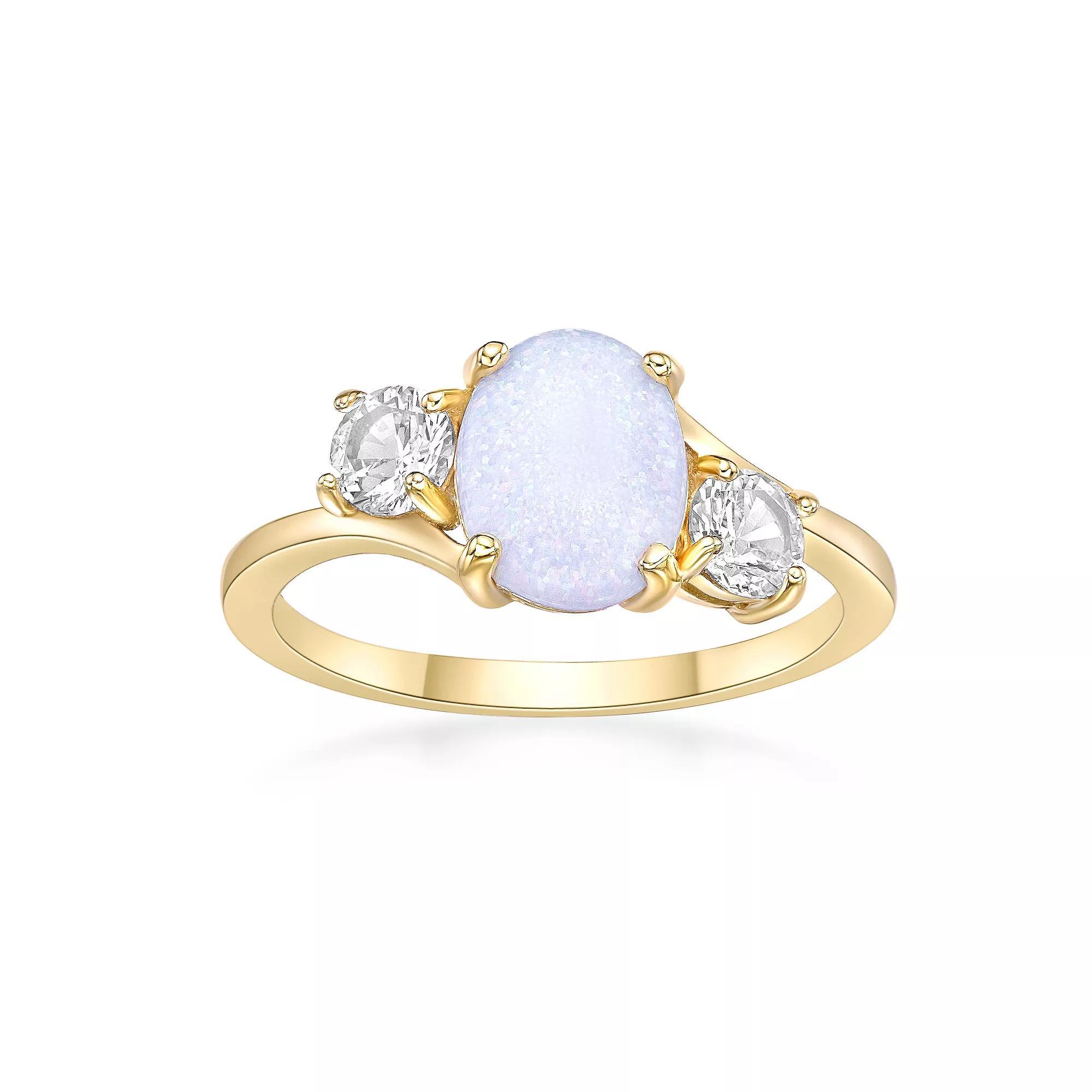 Gemminded 2 Micron Gold Over Silver Lab-Created Opal & Lab-Created White Sapphire Ring, Women's, Size: 6, Gold Tone Product Image