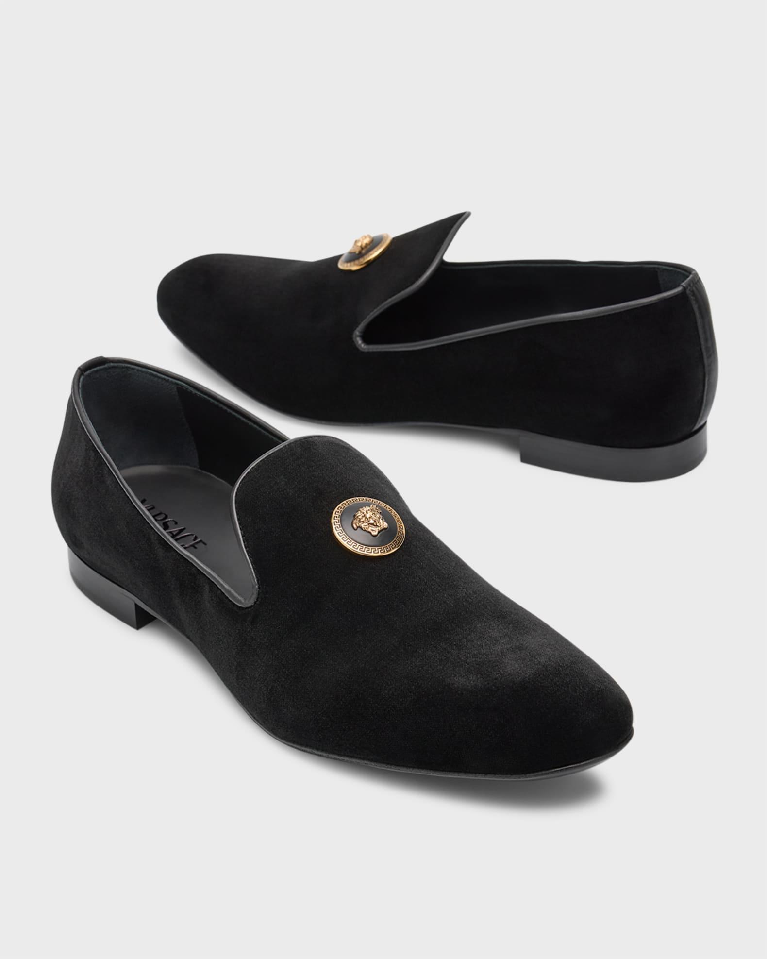 Men's Medusa Ornament Suede Smoking Slippers Product Image