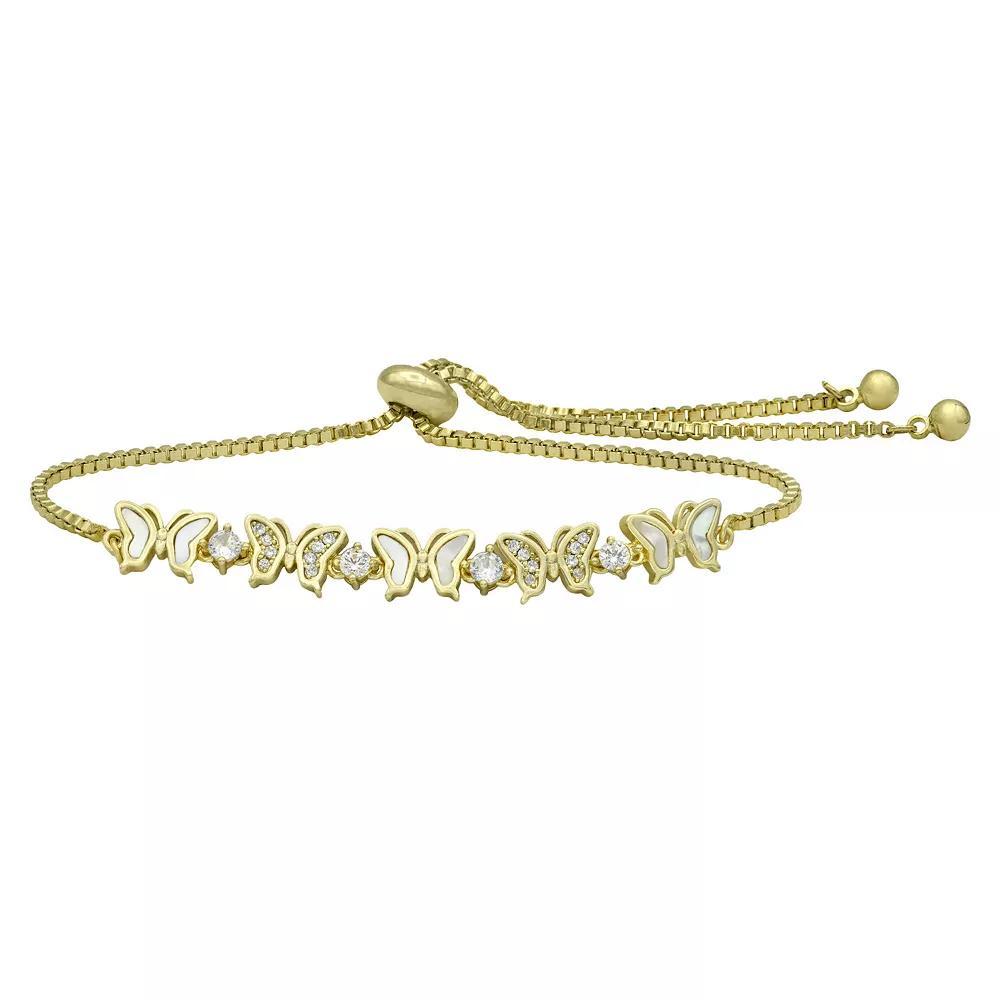 City Luxe Gold Tone Mother Of Pearl & Cubic Zirconia Butterfly Adjustable Bracelet, Women's Product Image