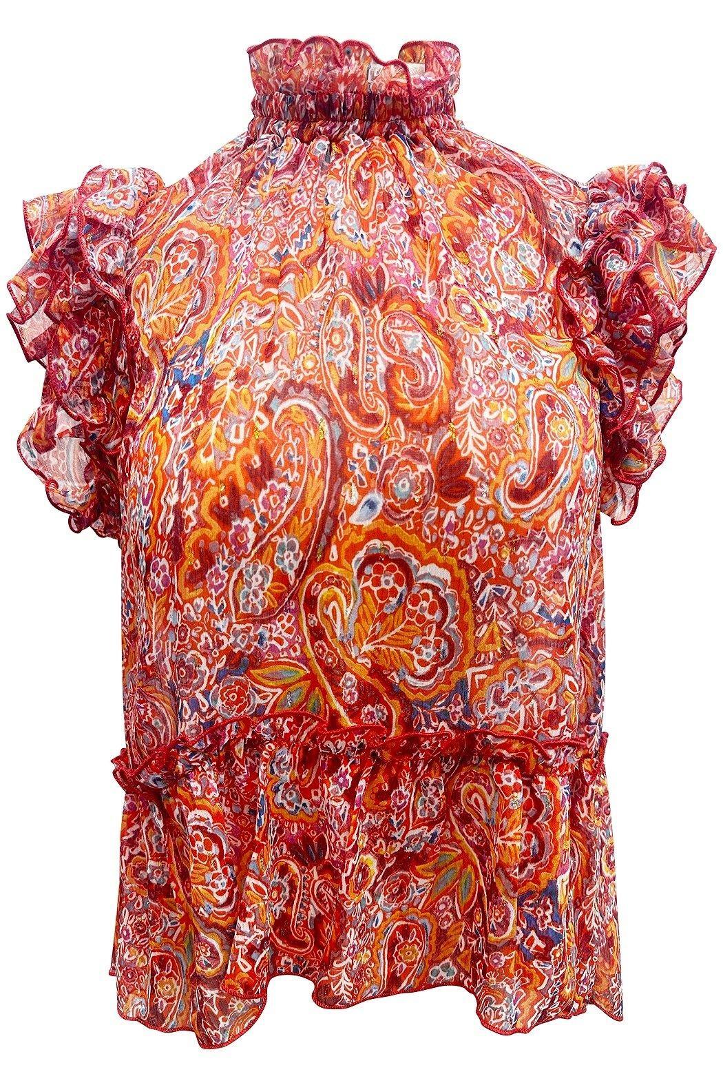 High-Neck Ruffle Sleeve Floral Blouse Product Image