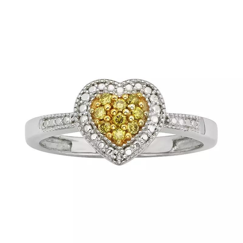 Jewelexcess Sterling Silver 1/10-ct. T.W. Yellow and White Diamond Heart Ring, Womens Product Image