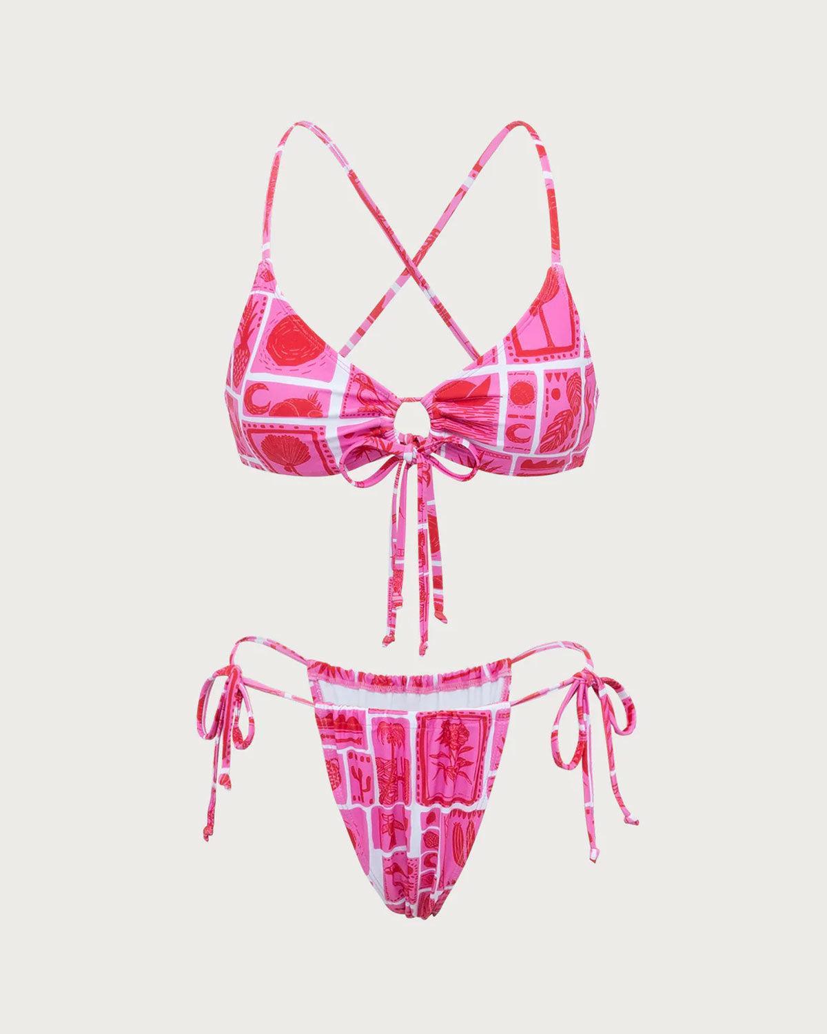 Pink Geometric Ruched Bikini Set Product Image