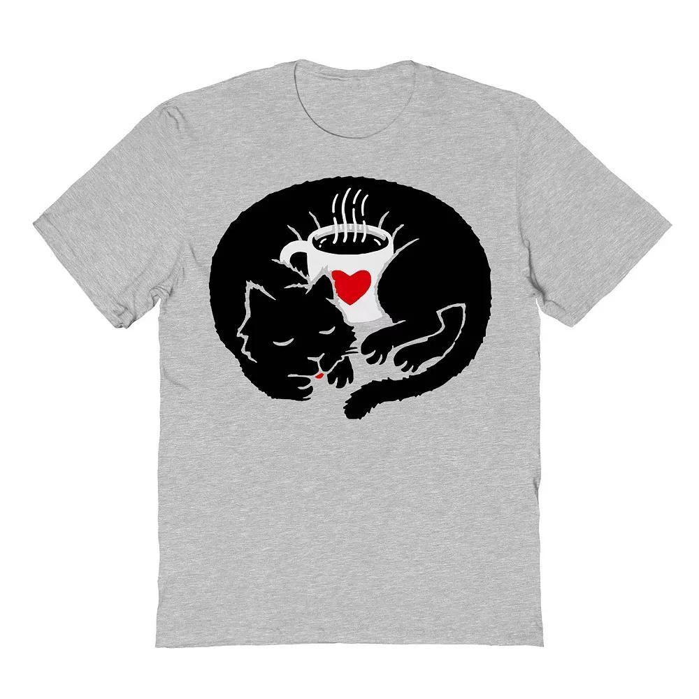 Men's Hot Coffee Holder Cat Valentine's Graphic Tee, Size: XL, Sport Gray Product Image