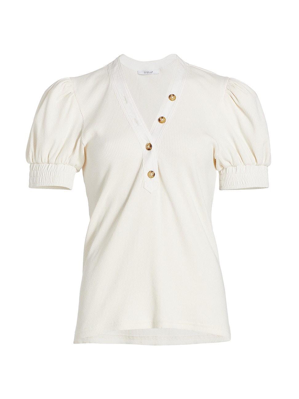 Derek Lam 10 Crosby Heather V Neck Puff Sleeve Top Product Image