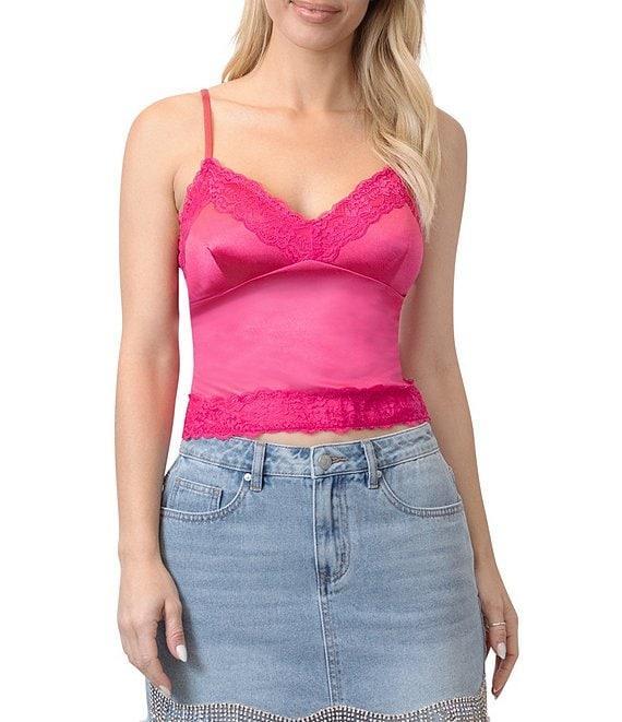 Stevie by Steve Madden Stretch Satin V-Neck Lace Trim Cami Top Product Image
