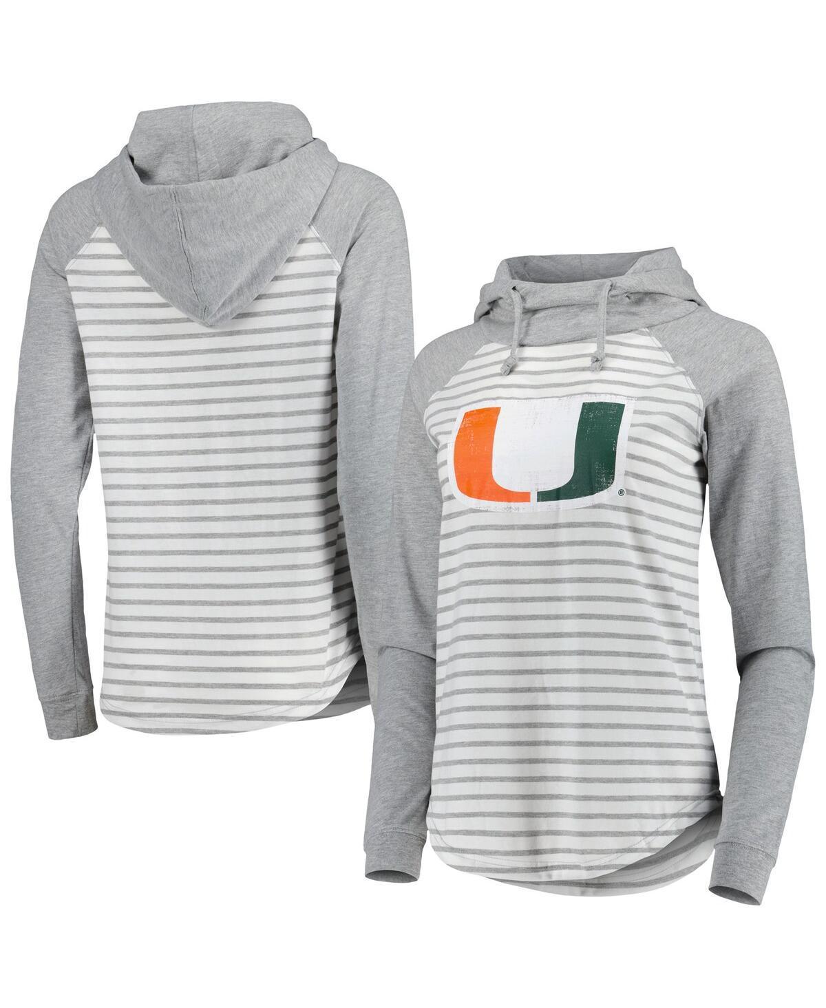 Women's Colosseum Heathered Gray/White Miami Hurricanes Gloria Raglan Long Sleeve Hoodie T-Shirt, Size: 2XL, Grey Product Image
