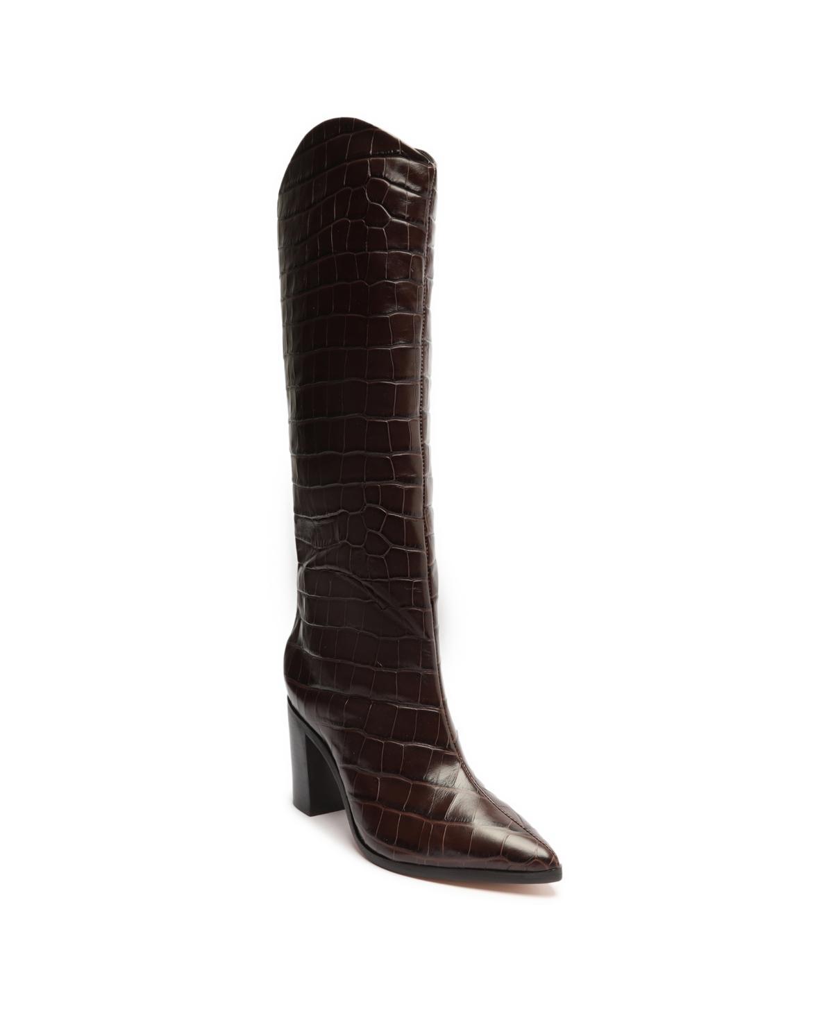 Schutz Womens Maryana Croc-Embossed Block Heel Pointed-Toe Tall Boots Product Image