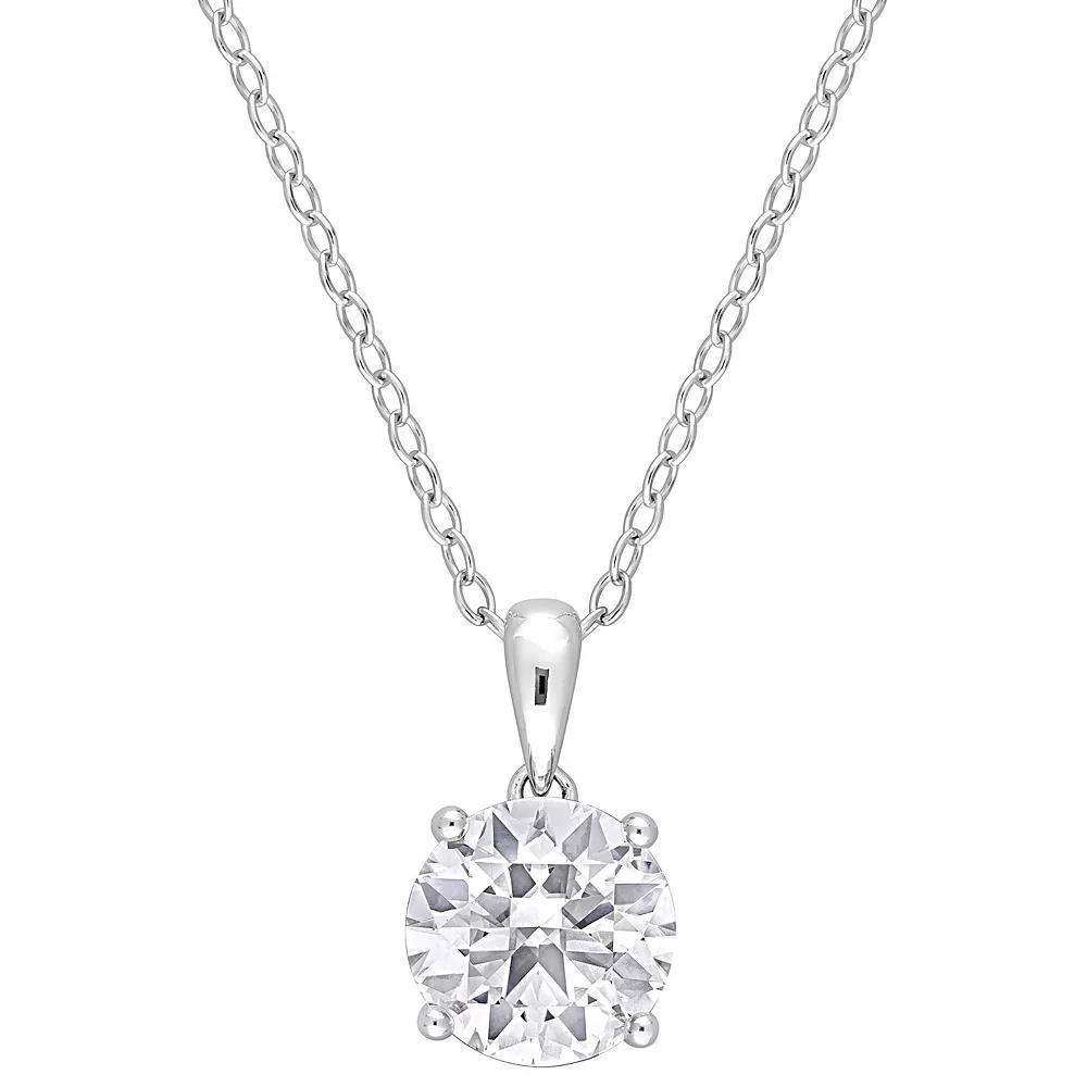 Stella Grace Sterling Silver & Gemstone Round Stud Pendant Necklace, Womens White Topaz Product Image