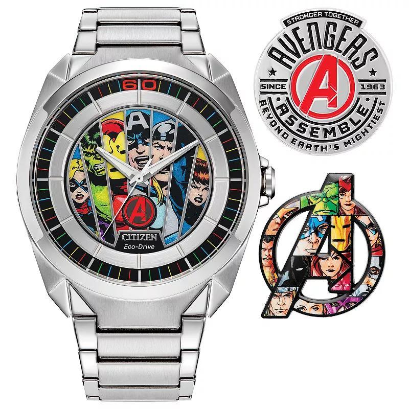 Citizen Mens Eco-Drive Marvel Avengers Stainless Steel Bracelet Watch & Pin Box Set - AW2080-64W Silver Product Image