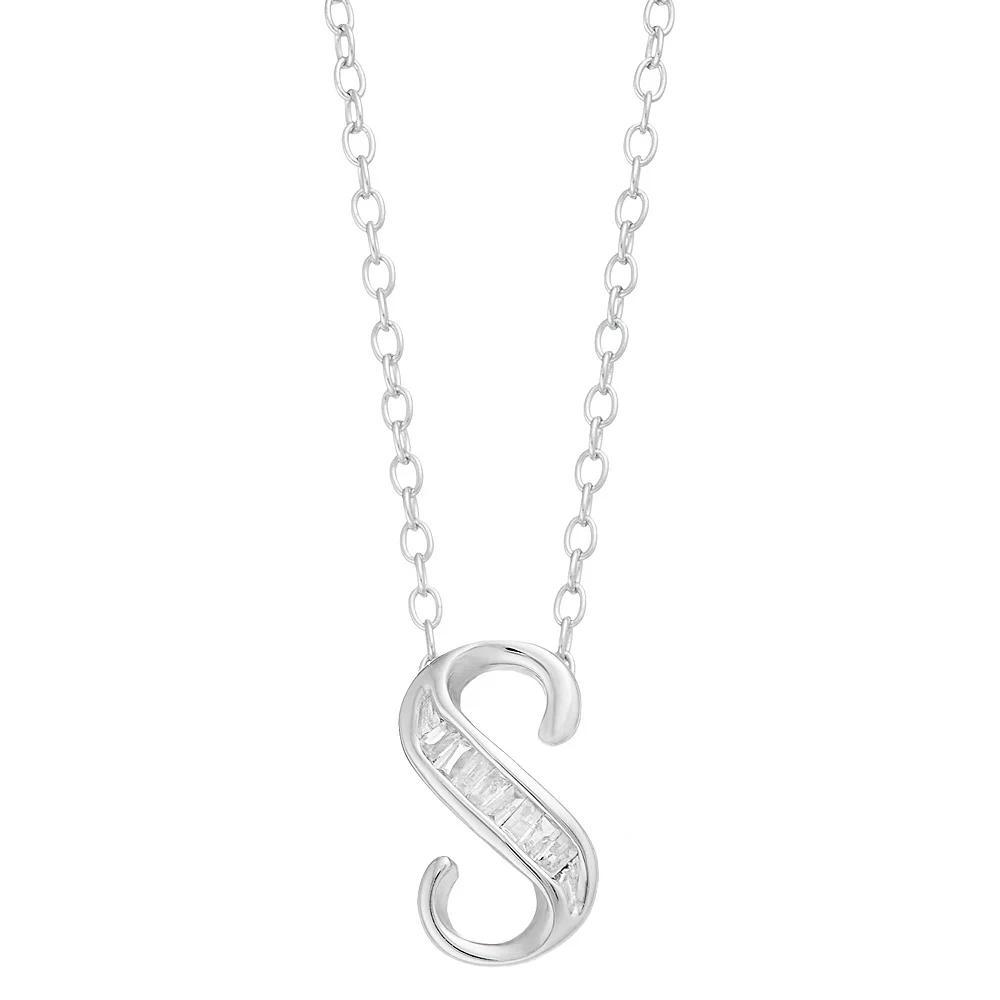 Sterling Silver Baguette Diamond Initial Pendant Necklace, Women's, Size: 18" Product Image