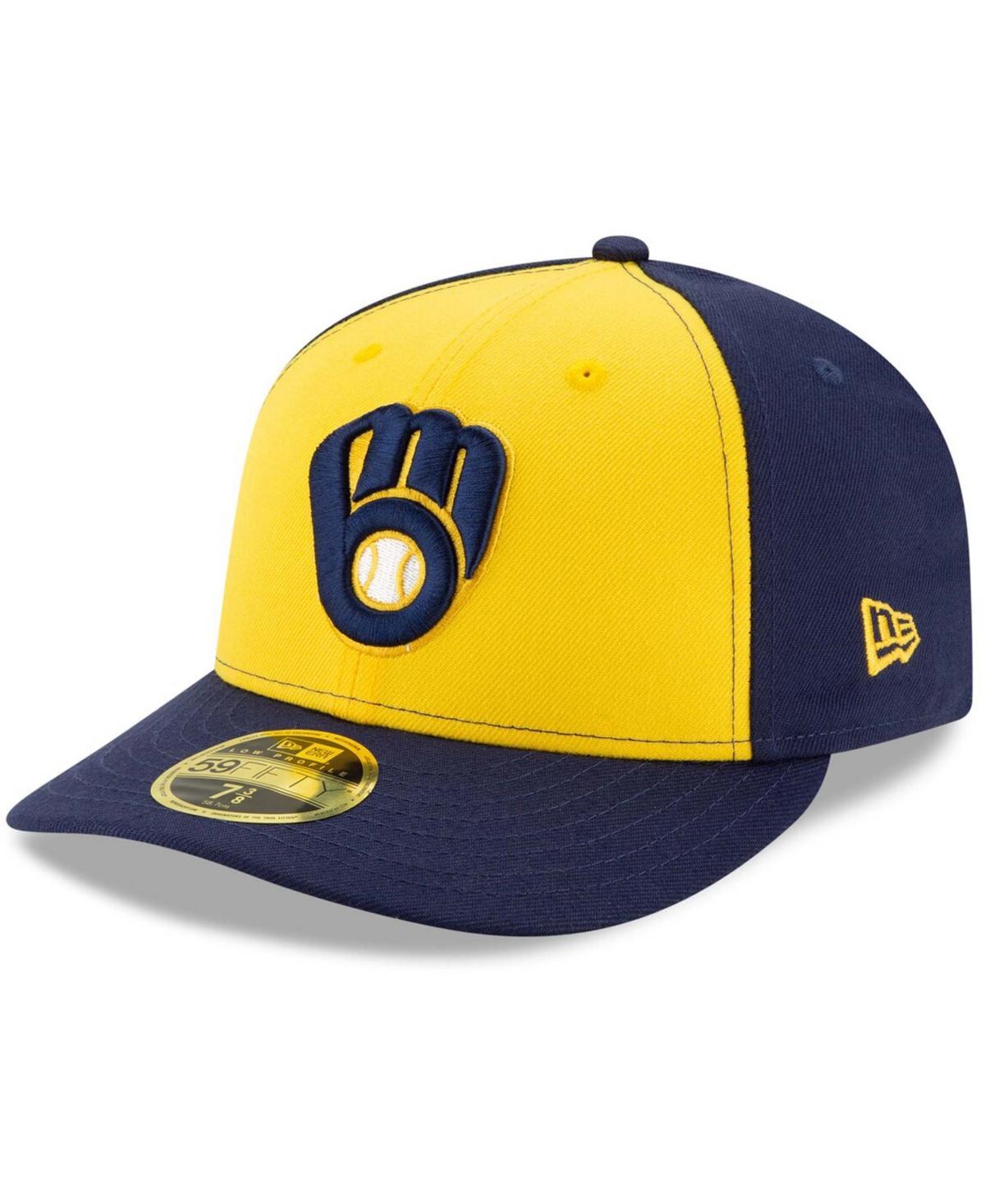 Mens New Era /Yellow Milwaukee Brewers Alternate 2020 Authentic Collection On-Field Low Profile Fitted Hat Blue Product Image