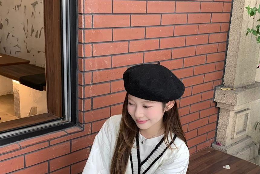 V-Neck Contrast Trim Cable Knit Oversized Cardigan Product Image