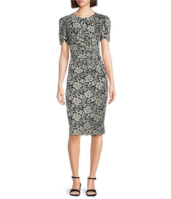 Jessica Howard Short Sleeve Crew Neck Floral Lace Sheath Dress Product Image