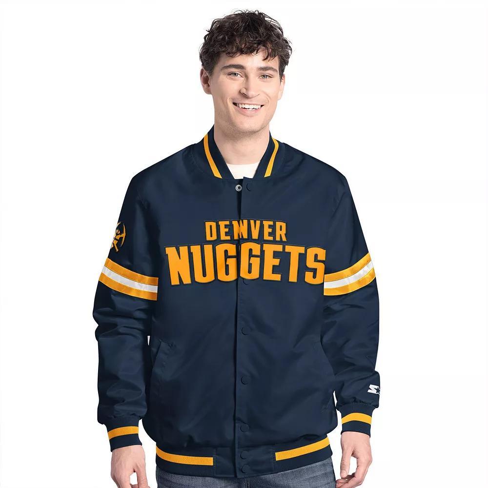 Men's Starter Navy/Gold Denver Nuggets Scout Full Snap Varsity Jacket, Size: Small, Nug Blue Product Image