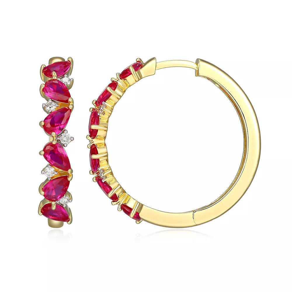 18k Gold Over Silver 1/6 Carat T.W. Lab-Grown Diamond & Lab-Created Ruby Huggie Hoop Earrings, Women's, Gold Tone Product Image