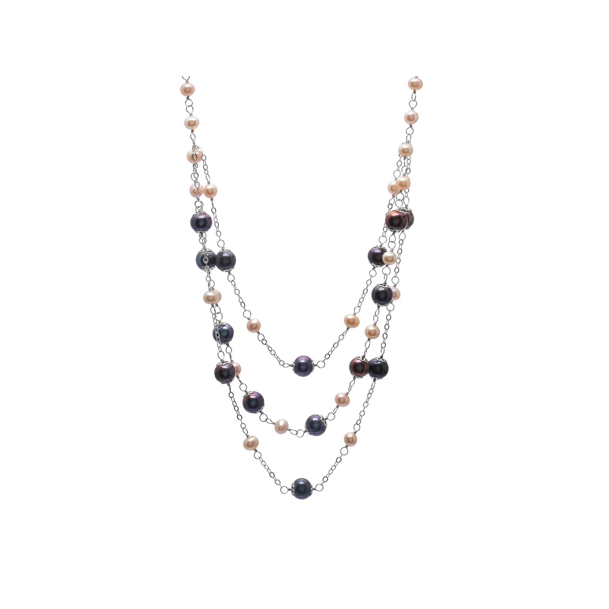Sterling Silver Freshwater Cultured Pearl Multi Strand Necklace, Women's, Size: 18", Silvertone Product Image
