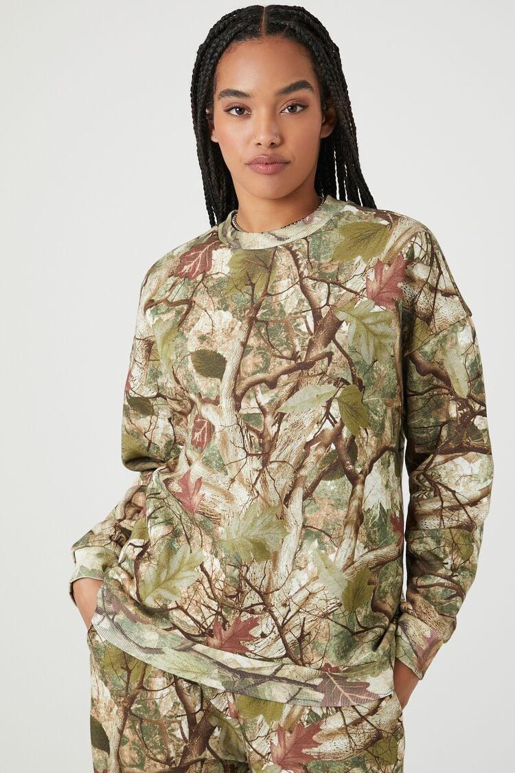Fleece Leaf Print Pullover | Forever 21 Product Image
