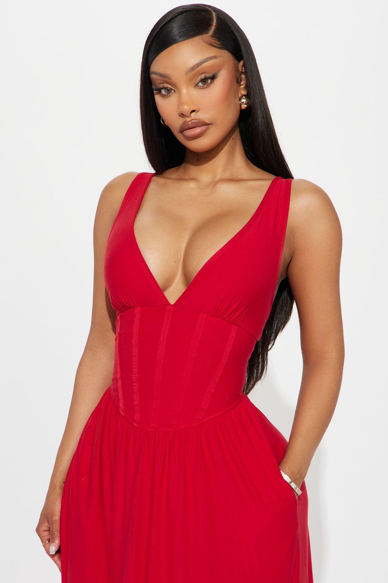 Ainsley Corset Maxi Dress - Red Product Image