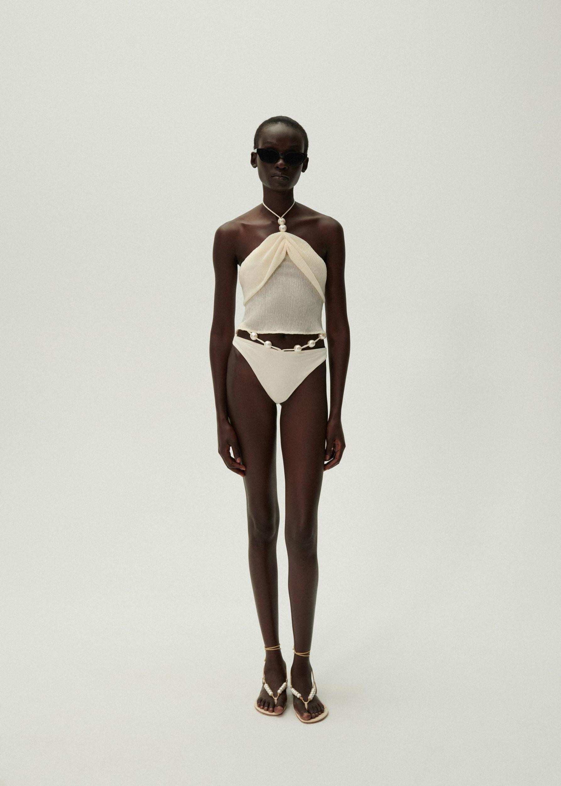 Pearl halterneck tube top in cream Product Image