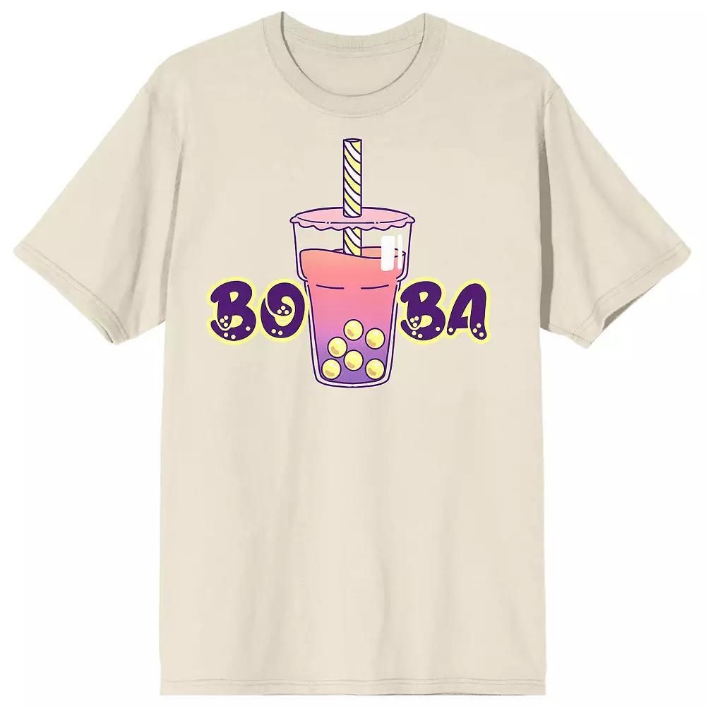 Men's Bobadorable Pink & Purple Boba Drink Tee, Size: Small, White Product Image