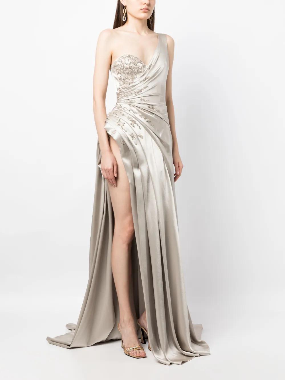 one-shoulder embroidered gown Product Image