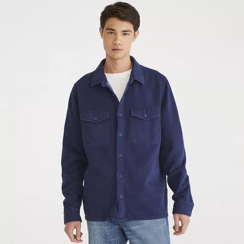 Men's Aeropostale Long Sleeve Fleece Button Down Overshirt, Size: XL, Peacoat Product Image