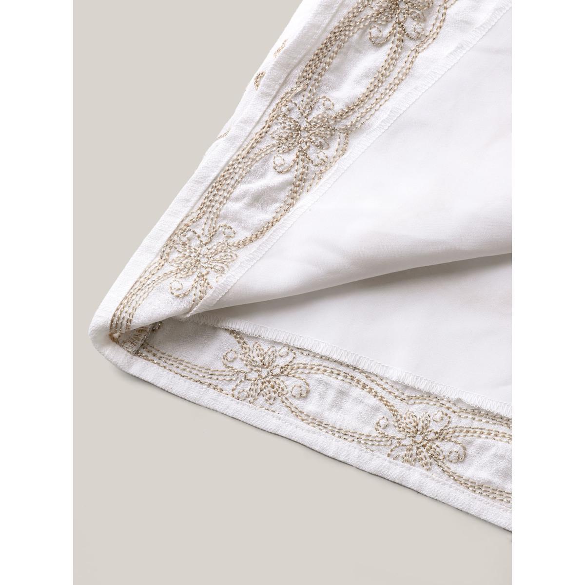 Plus Size Boho Embroidered Waist Tie Midi Dress Beige Women V-neck Sleeveless Curvy BloomChic 12/L Product Image