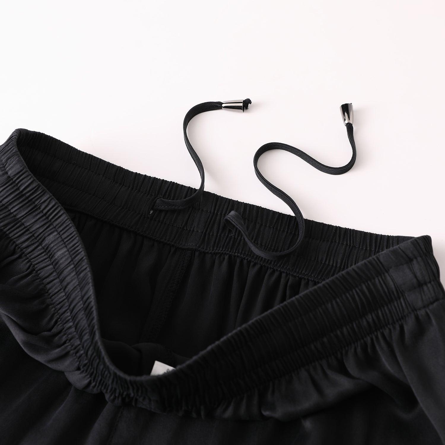 Black Sueded Pure Mulberry Silk Men's Shorts | Mid Waist | 19 Momme Sueded Silk Charmeuse Product Image