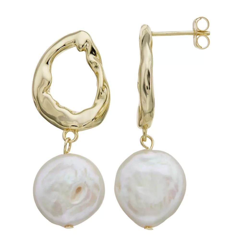 14k Gold Over Silver Freshwater Cultured Coin Pearl Drop Earrings, Womens, Gold Tone Product Image