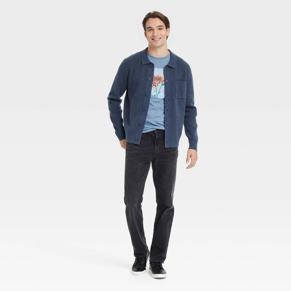 Mens Collared Cardigan - Goodfellow & Co Cornelian Blue XXL: Midweight Cotton Blend, Front Button, Ribbed Cuff & Hem Product Image