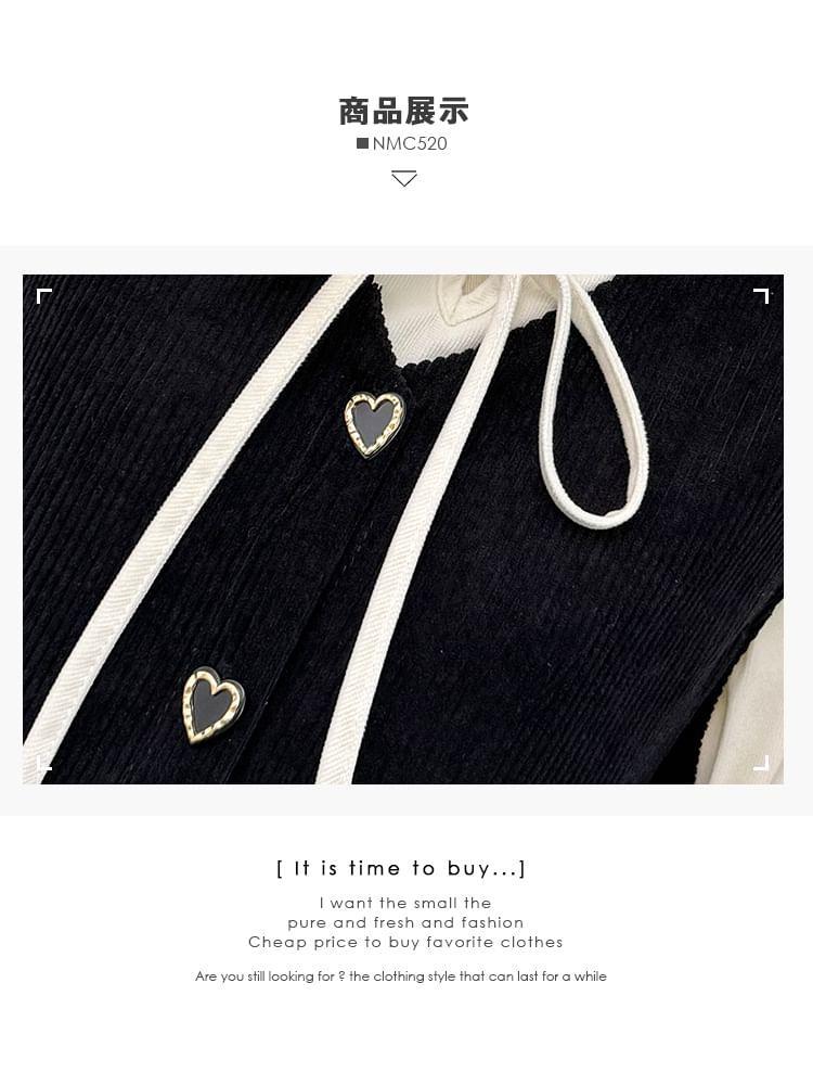 Heart-Button V-Neck A-Line Dress / Ruffled Loose Blouse Product Image