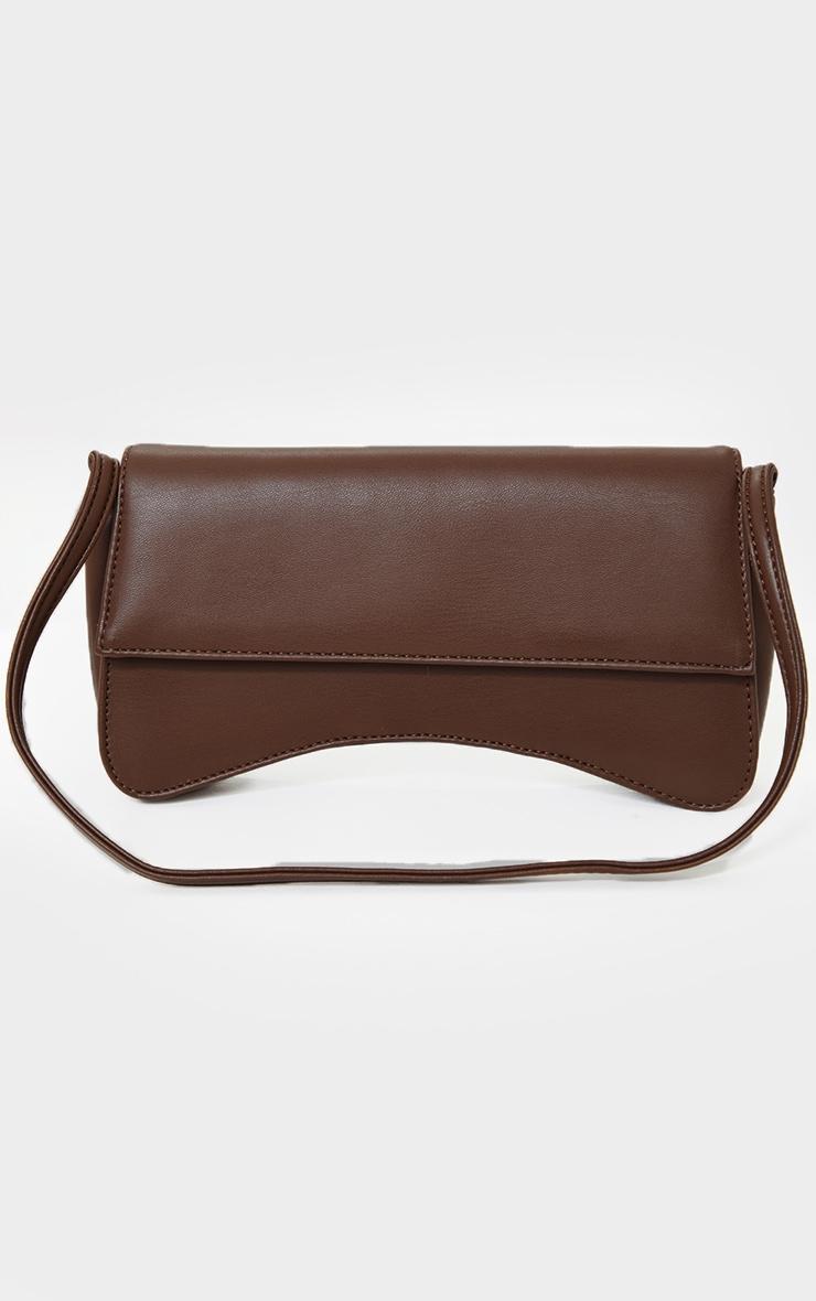Chocolate PU Flap Over Baguette Shoulder Bag Product Image