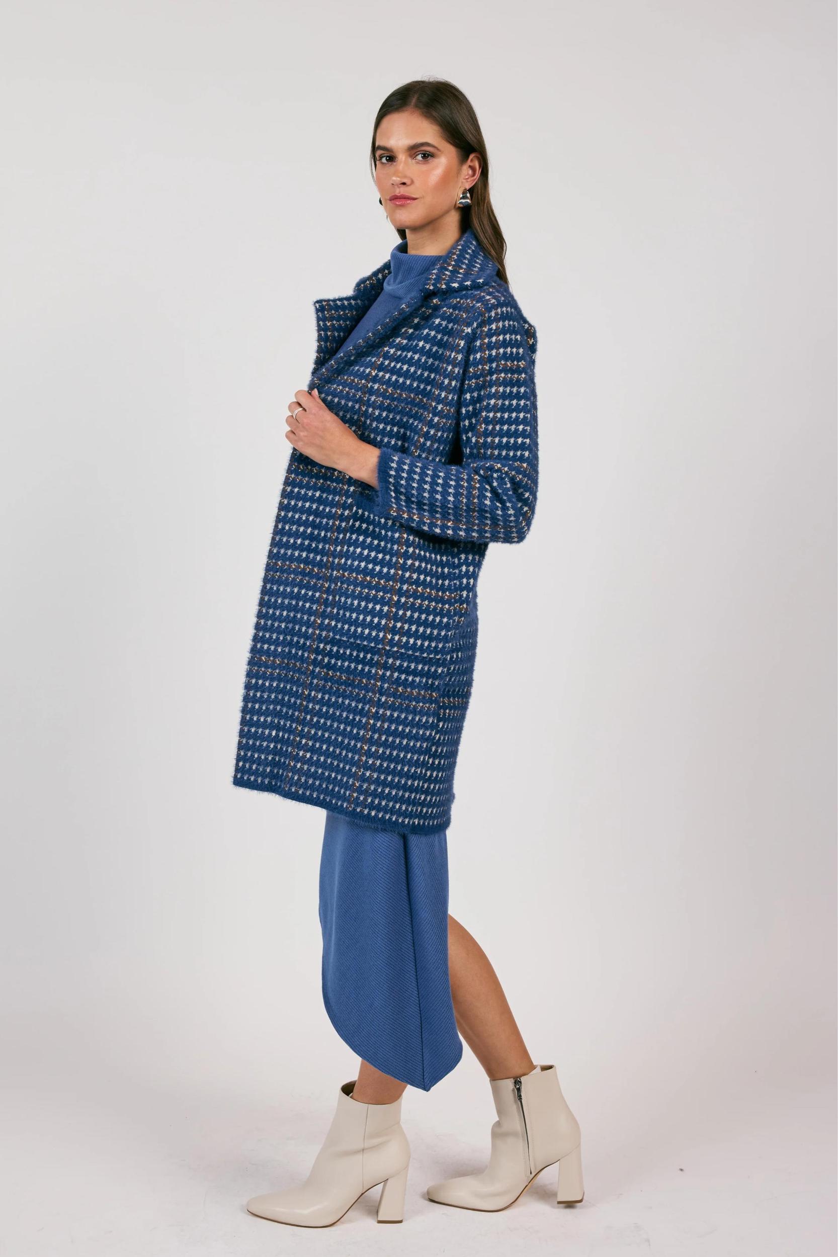 Marceau Houndstooth Coat- Blue/Multi Product Image