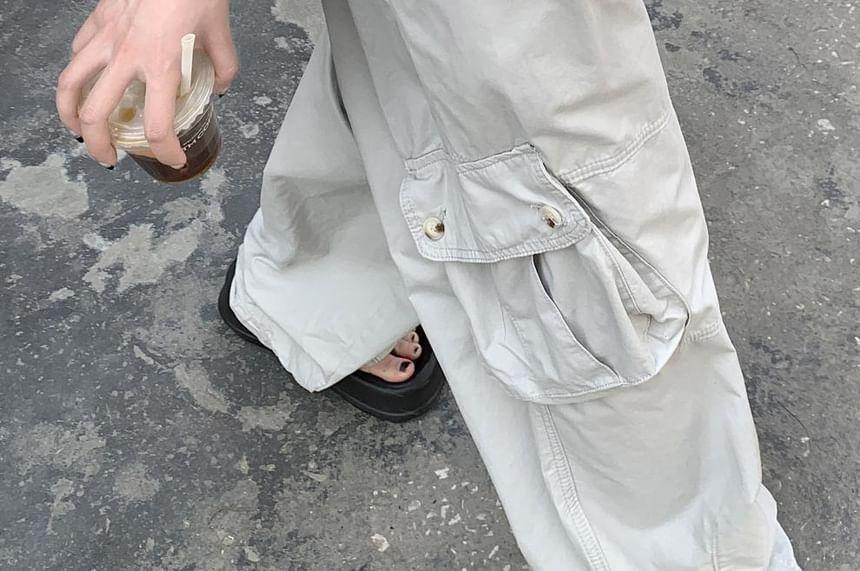 High Waist Plain Pleated Wide Leg Pants Product Image